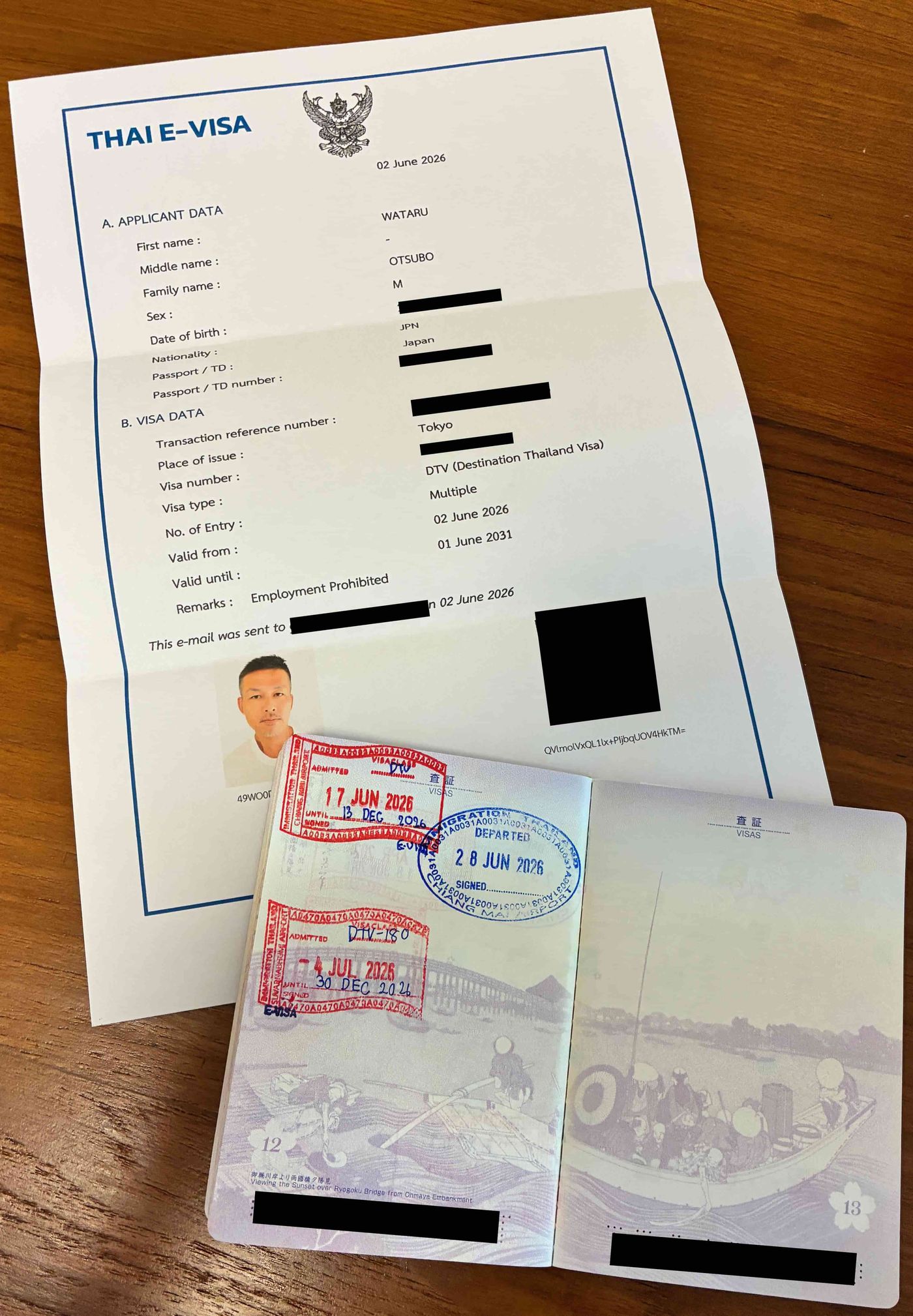My approved Thai DTV e-visa, valid for five years from June 2026