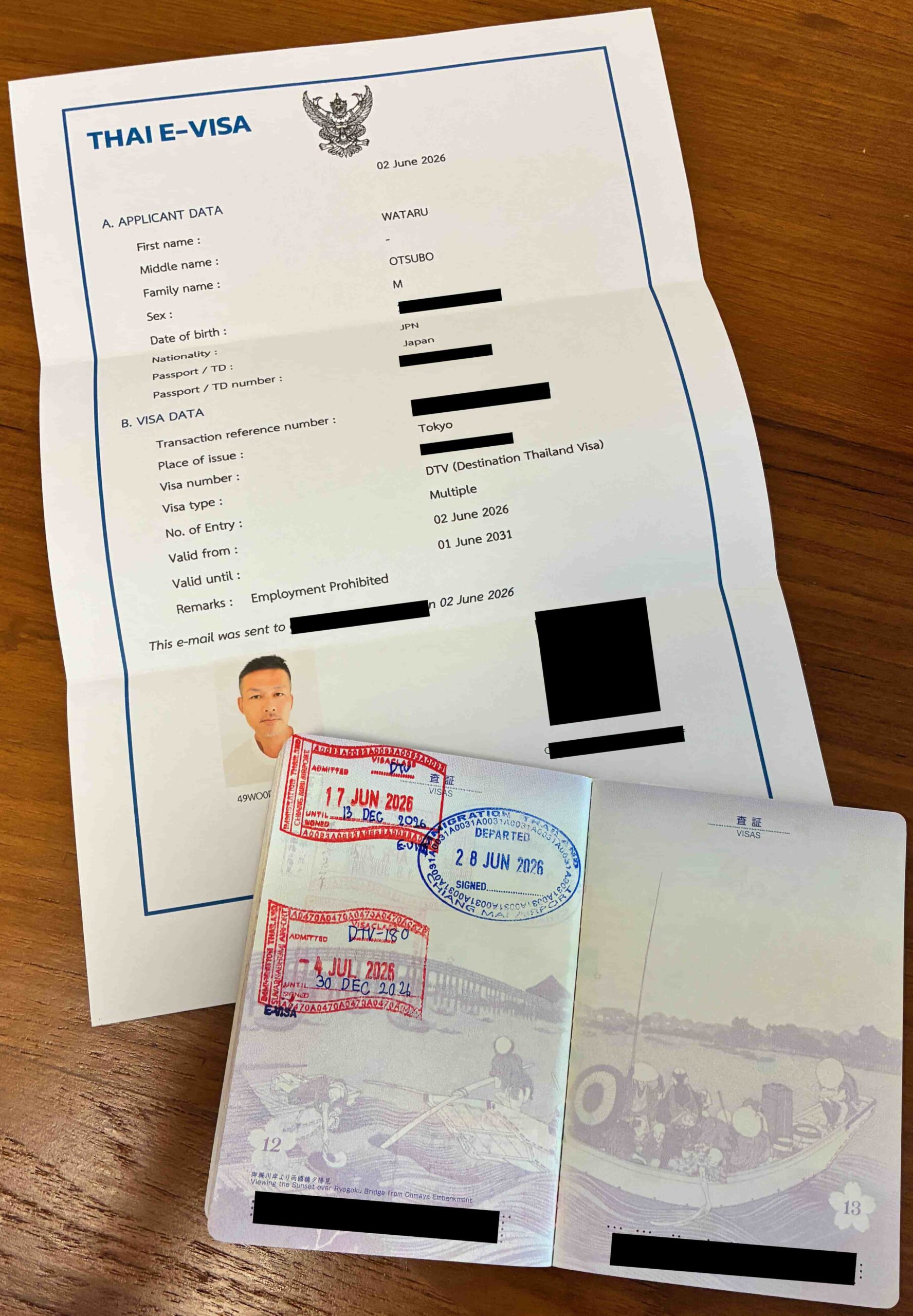 My approved Thai DTV e-visa, valid for five years from June 2026