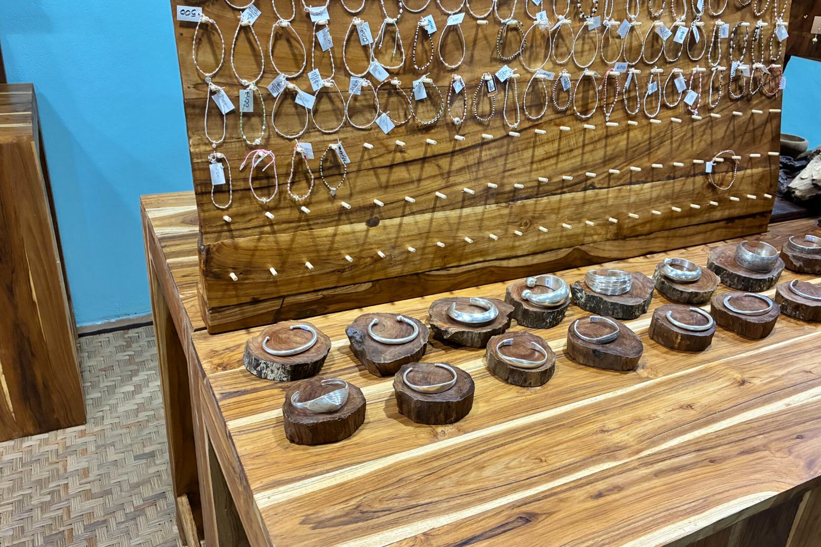 The small shop at the end of the workshop, with prices marked on each piece